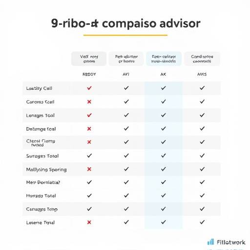 A comparison chart of different robo-advisors, showing features like fees, minimum investment, and services offered by Betterment, Wealthfront, Schwab Intelligent Portfolios, and Personal Capital.